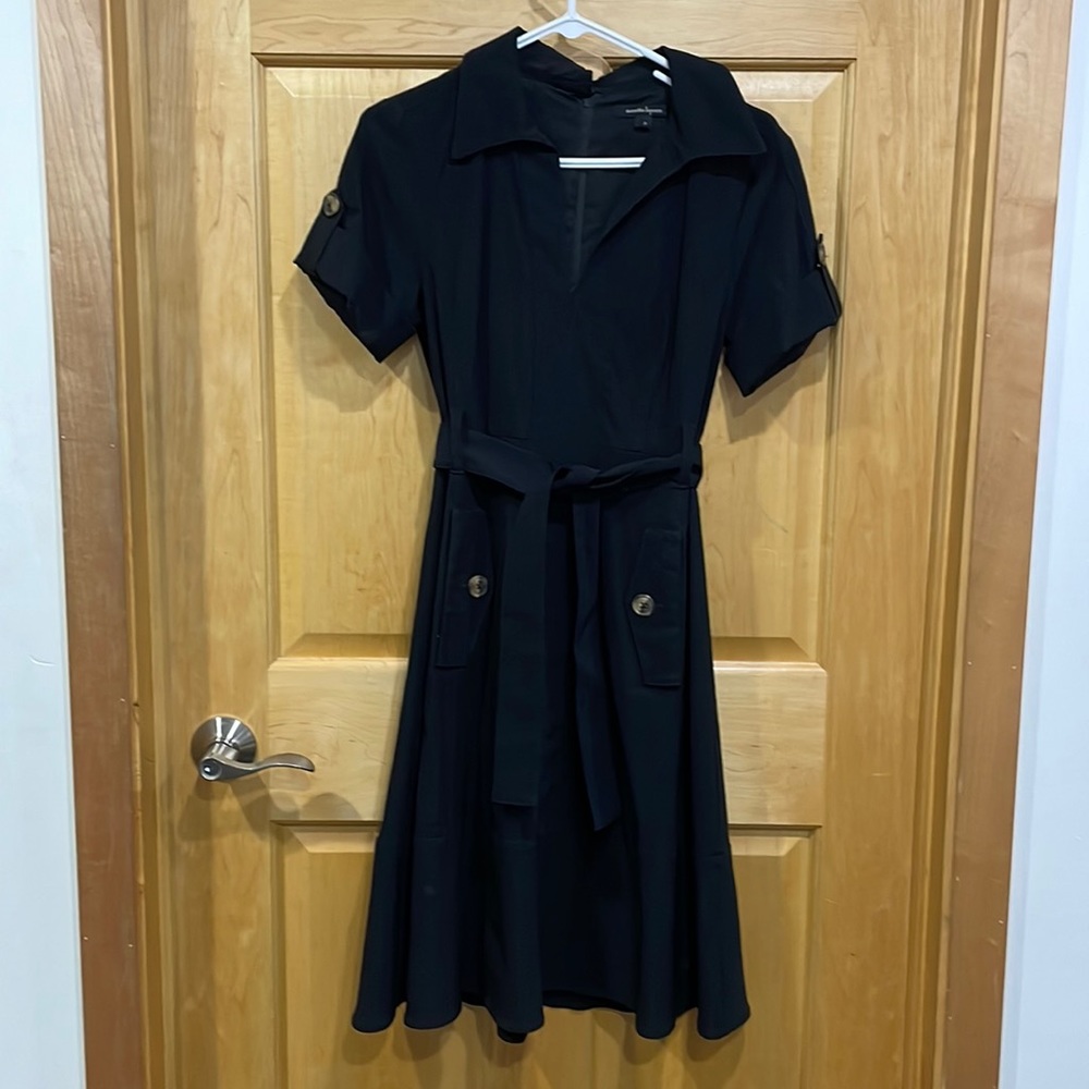 Nanette Lepore Black Short-Sleeve Collared Fit-and-Flare Dress